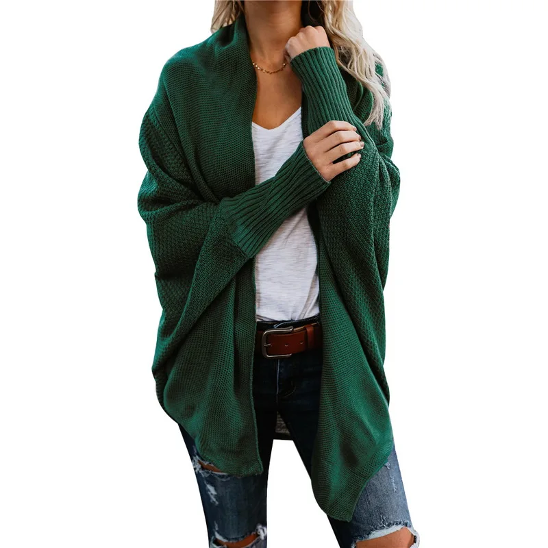 Сезон осень-зима; вязаный кардиган на плоской подошве; пальто для женщин; модный свитер с длинными рукавами «летучая мышь»; красивый женский кардиган - Цвет: A green