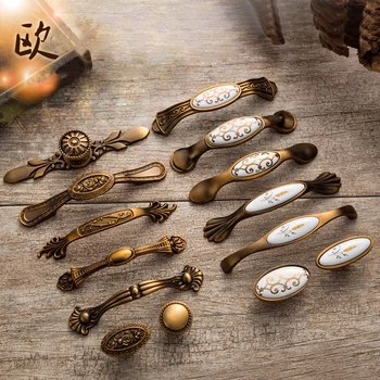 Yellow Bronze Door Handles Noble Antique Drawer Pulls Vintage Kitchen Cabinet Handles and Knobs Retro Furniture Handles