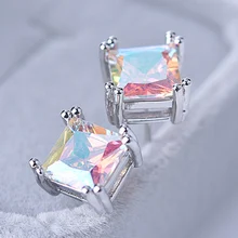 1 пара геометрический Циркон с радужным блеском серебряные серьги-гвоздики цвет Классический Четыре Коготь квадратный треугольник Женская Сережка-гвоздик ювелирные изделия