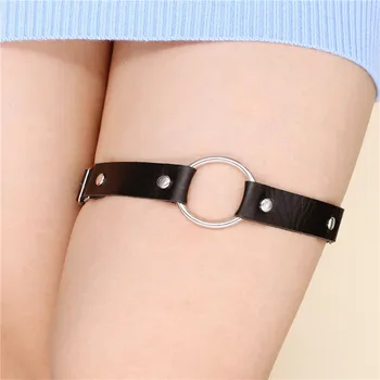 

Punk Sexy Women Elastic Leather Leg Round Heart Ring Garter Belt Heart Rivet Thigh Ring Goth Harness Stockings Garter
