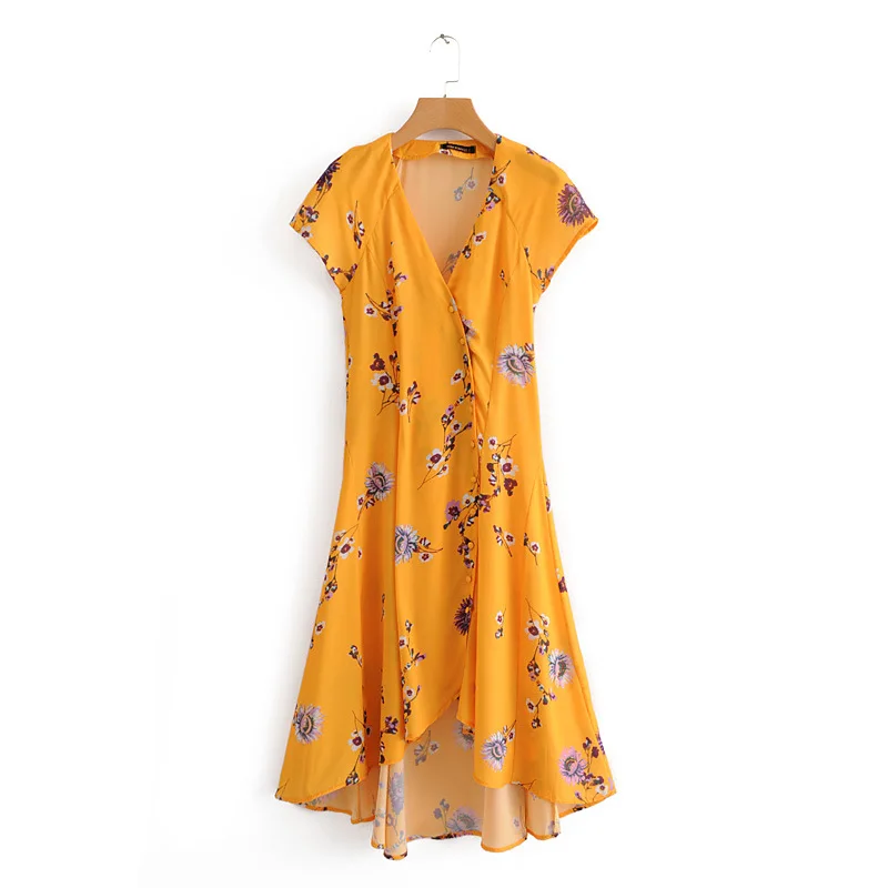 

Western Style 2018 Summer New Style WOMEN'S Dress Versitile Fashion Slimming V-neck Printed Short Sleeve Holiday Dress Fashion J