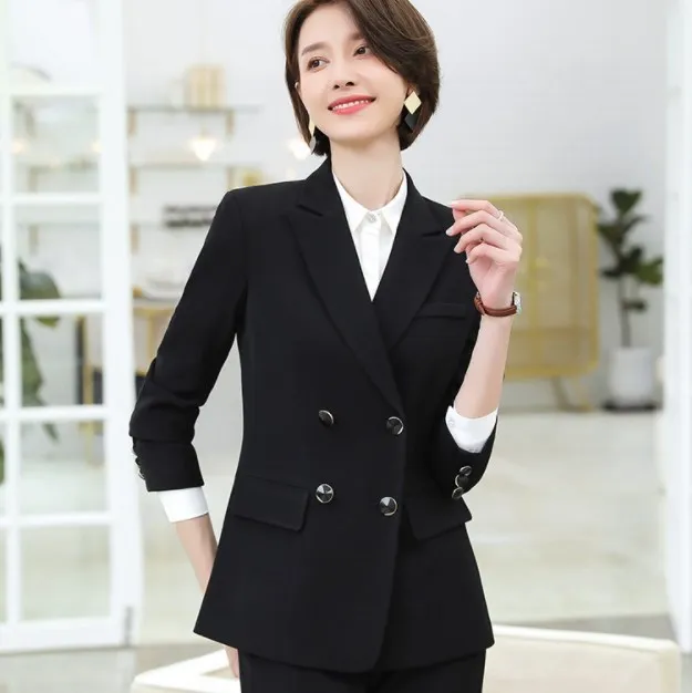 

Office Uniform Designs Women Pants Suit Double Breasted Jackets Trouser Two Piece Set Office Work Women High Quality OL Pantsuit