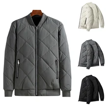 

Stand Collar Long Sleeve Warm Coat Zip Comfort Winter Jacket Overcoat Stylish Simplicity Solid Color Bomber Jacket Thick Clothes