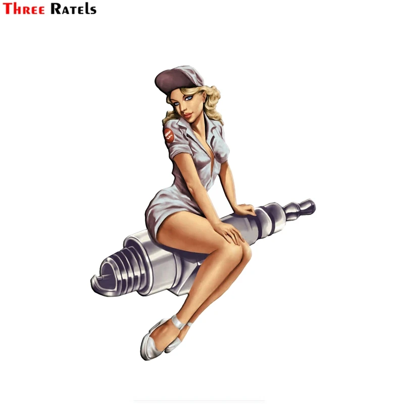 

Three ratels FTC-768# 14X18.2CM Spark Plug Pin Up Girl Decal Sexy Cartoon Graphical Funny Car Stickers Motorcycle Car Decal