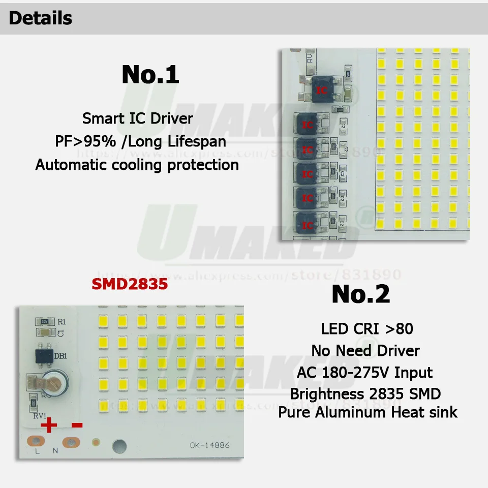 Светодиодный прожектор 150 Вт ac220в SMD 2835 PCB 146x120 мм светодиодный умный IC драйвер