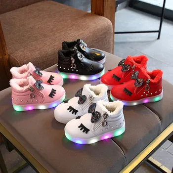 

2020 Fashion Spring Autumn Children's Casual Shoes Girls Rhinestone Shiny Shoes With Side Zipper Design LED Light Shoes For Kids