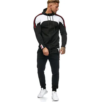 

2020 spring and autumn new men's casual sports suit fine-grain decoration and color-block sweater