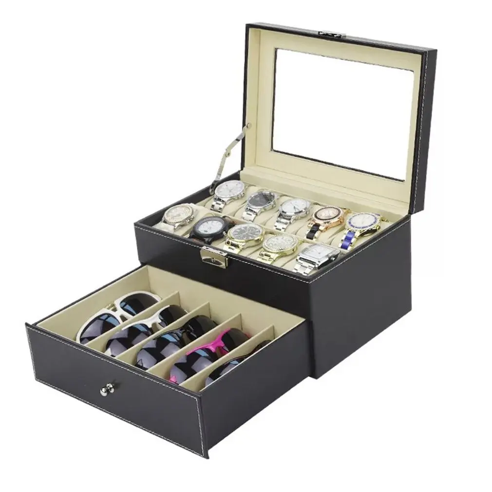 

Double-Layer Jewelry Box 10-Bit Watch Box Jewelry Box Storage Box Watch Box W119 Professional Fashion Portable