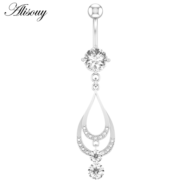 1pc Flower Heart Dangled Belly Navel Piercing Button Ring 14G Stainless Steel CZ Crystal Opal Ombligo Woman Body Jewelry