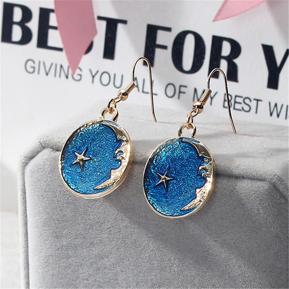 New fashion blue star moon long earrings female models girls pendant earrings temperament jewelry