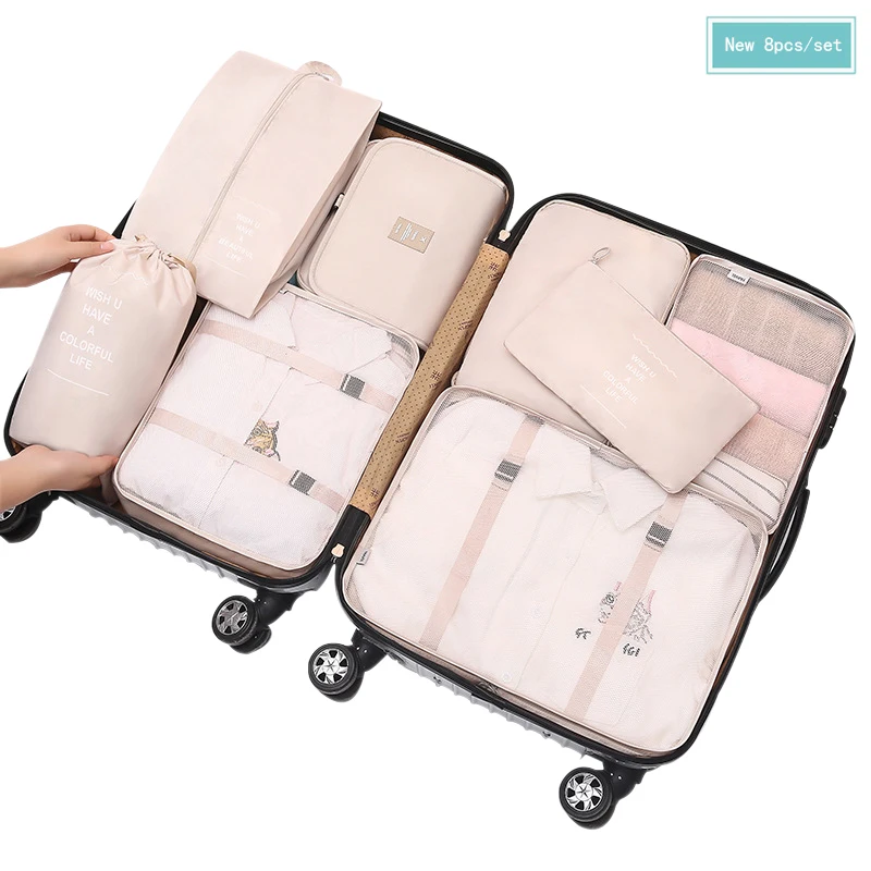 7PC Foldable Waterproof Packing Cubes Travel Luggage Suitcase Bag Organizer 