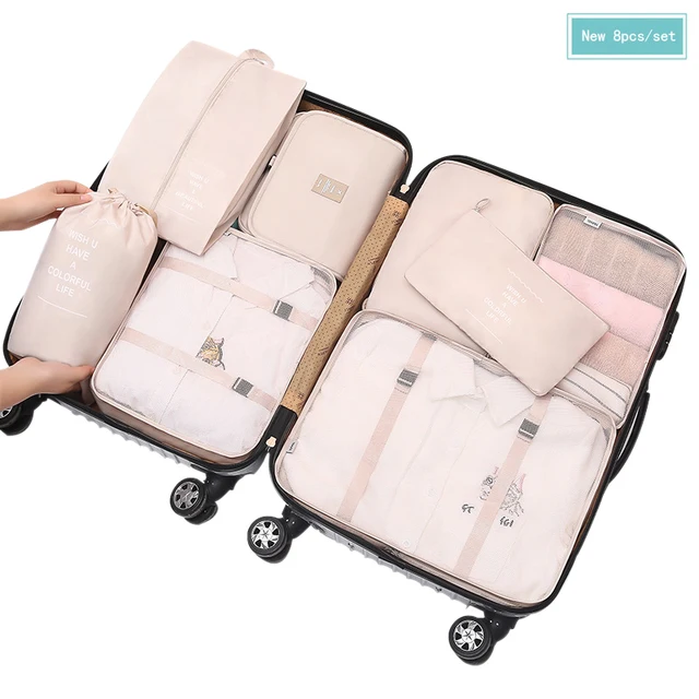 New 8pcs/set Pink Travel Storage Bags 