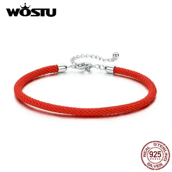 

WOSTU 100% Real 925 Sterling Silver Red Rope Bracelet Classic Lucky Bangle Fit Beads Charms DIY Jewelry Making DXB166
