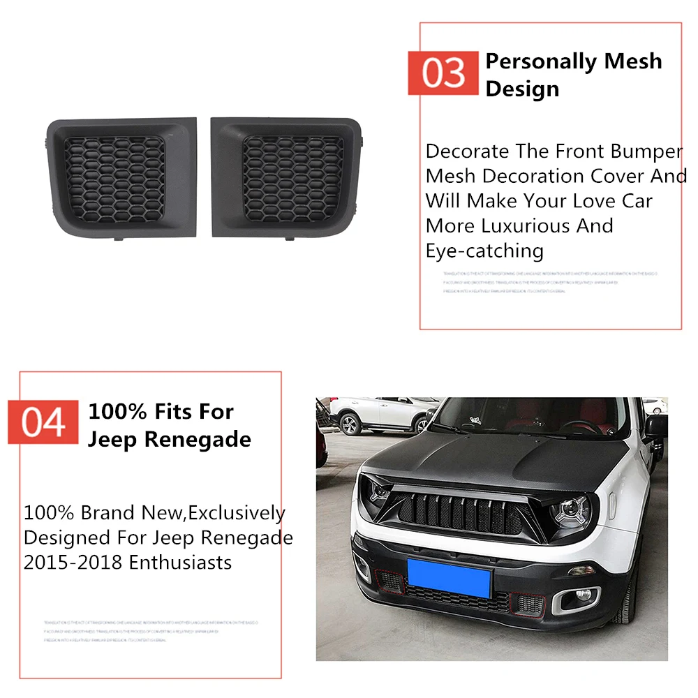 FEING Wagen ABS Nebelscheinwerfer Abdeckung Trim Nebelscheinwerfer Gehäuse Dekorative Trim Fit für Jeep Renegade 2019-2020 Color : Black
