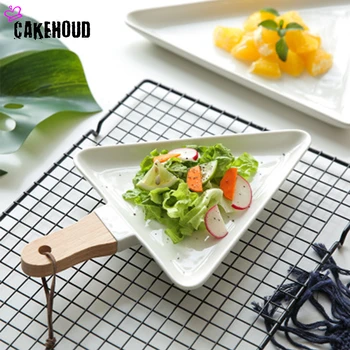 

CAKEHOUD Creative Christmas tree type cutlery tray simple ceramic plate with beech handle kitchen breakfast fruit snack plate