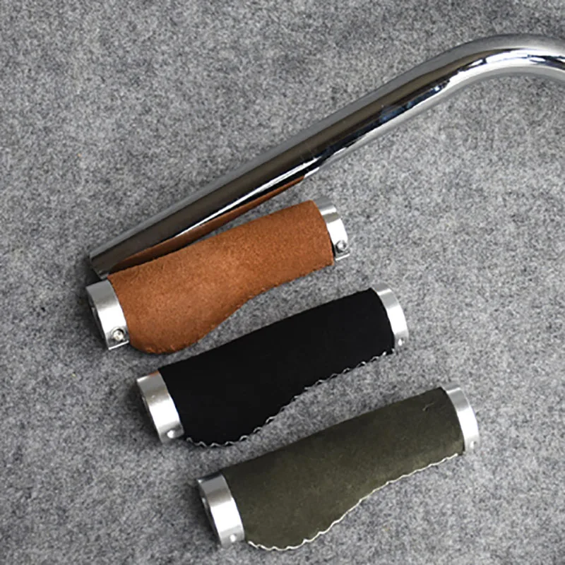 Leather bicycle handle set with suede leather for ventilation, sweat absorption and retro mountain folding