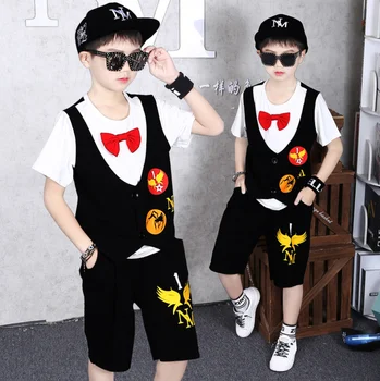 

2Pcs Summer Clothing Set For Boys Girls Gentleman Formal Suit T shirt Shorts Kids Wedding Party Outfits for 6 8 10 12 14 Years