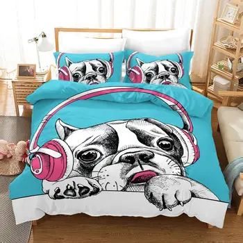 

Dog Duvet Cover Sets,Dog Listening to Music on Back Background Bedding Sets,Include:1Duvet Cover+2Pillowcases,100% Microfiber