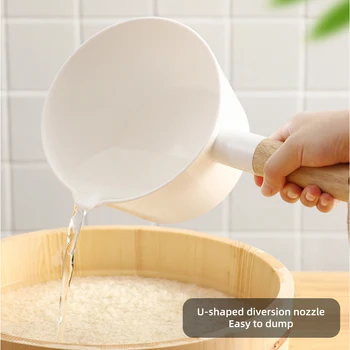 

Kitchen Water Scoop Wooden Long Handle Water Ladle Bathroom White Scoop Japanese Style ABS Water Scoop Thick Plastic Long Handle