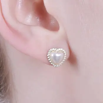 

925 Sterling Silver Jewelry Heart Freshwater Pearl Post Stud Earrings Wedding Bridal CZ Earrings for Women Girls Birthday Gifts