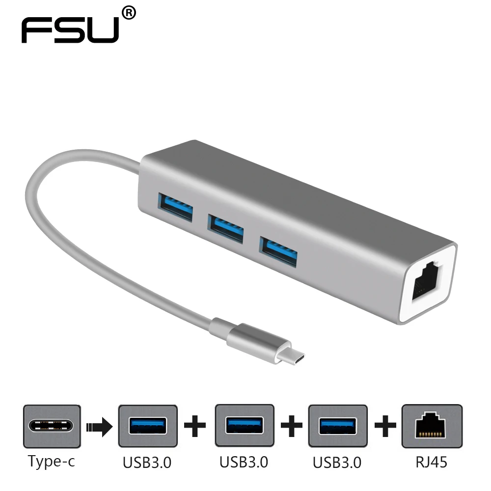 

4 Ports usb type c hub 4in1 Adapter USB HUB RJ45 for MacBook Pro Huawei xiaomi notebook