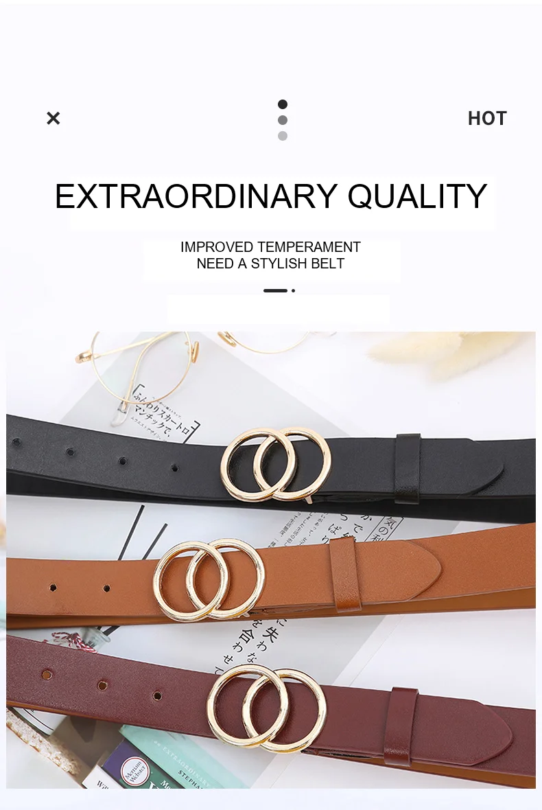 Double round buckle women's leisure belt for various occasions Double round buckle women's leisure belt for various occasions