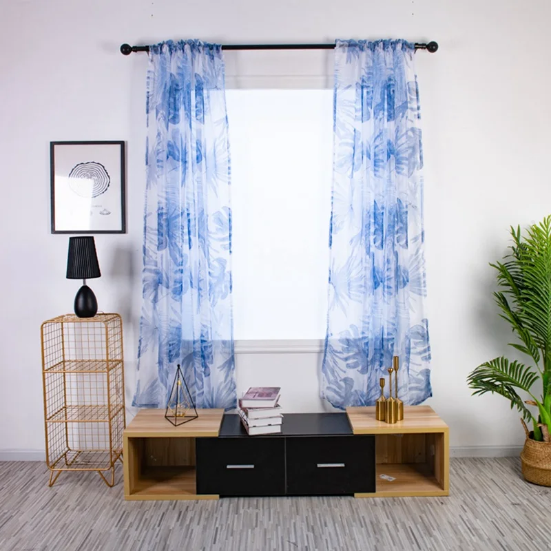 Tulle Sheer Curtains Brilliant Flower Pattern Vines Leaves Door