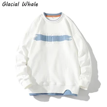 

GlacialWhale Mens Crewneck Sweatshirt Men 2021 Casual Print Patchwork Sweatshirts Oversized Hip Hop Streetwear White Hoodies Men
