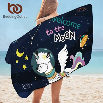 

BeddingOutlet Space Llama Bathroom Towel Unicorn Microfiber Beach Towel Moon Star Alpaca Sheep Beach Mat Kids Cartoon Serviette