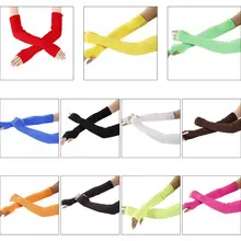 Женские неоновые яркие однотонные перчатки без пальцев ребристые вязаные крючком перчатки для танцев на коленях длинные рукавицы с отверстием для большого пальца