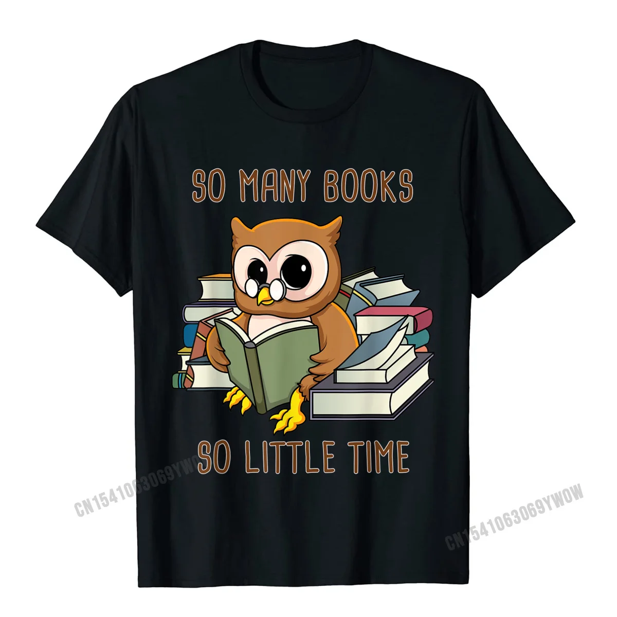 Crazy T-shirts Custom Short Sleeve Plain O Neck 100% Cotton Fabric Tops Shirt Custom Tops Shirts for Boys Father Day So Many Books So Little Time Shirt Cute Owl Geek Gift__717 black