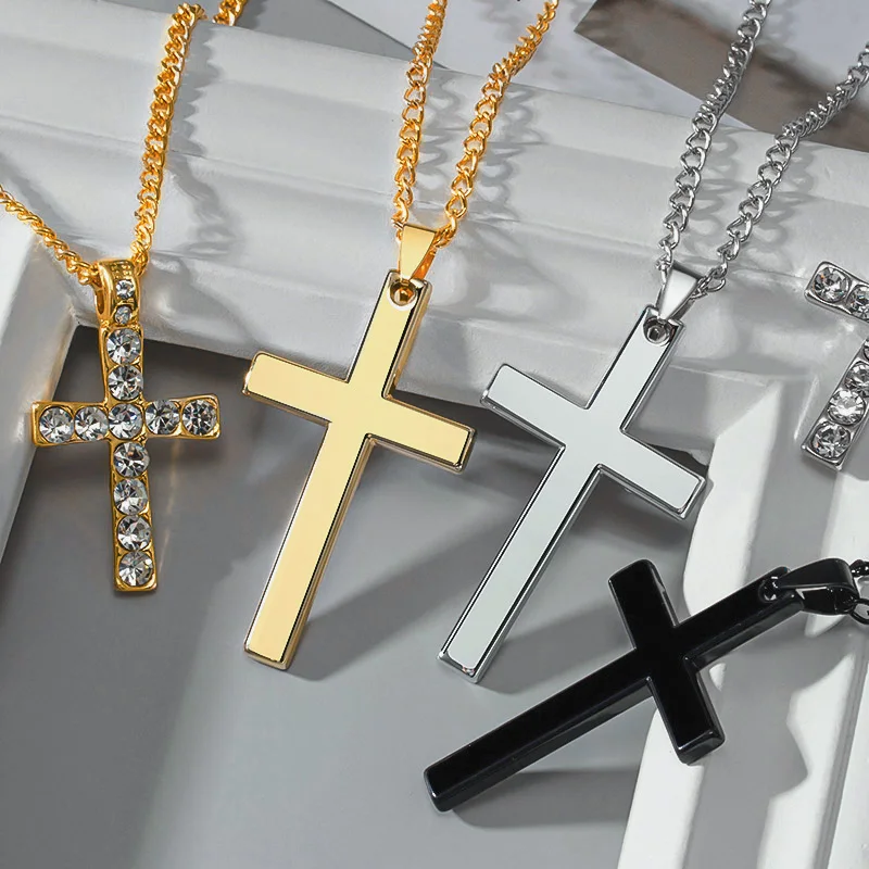 Unisex Cross Necklace for Men Fashion Pendant Long Style Crystal Chain 2021 Trend Party