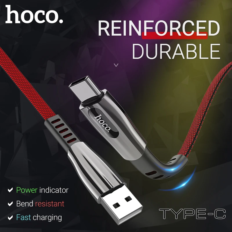 

hoco type c USB cable charging data sync usb c flat cable nylon braid zinc alloy 2.4a for xiaomi samsung huawei android charger