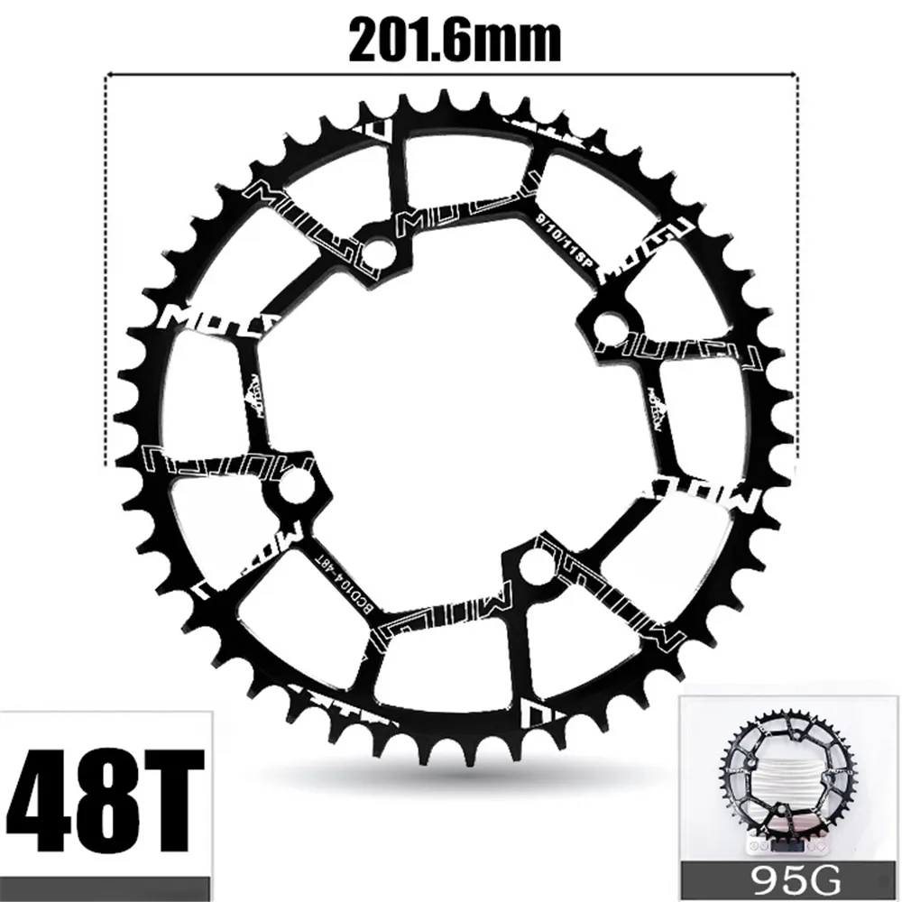 Round 48T Black MOTSUV круглый 104BCD 40/42/44/46/48/50/52T горный велосипед Звездочка MTB велосипед диаметра окружности болтов(Алюминий узкая широкая цепь из колец цепь BCD 104 мм - Цвет: Round 48T Black