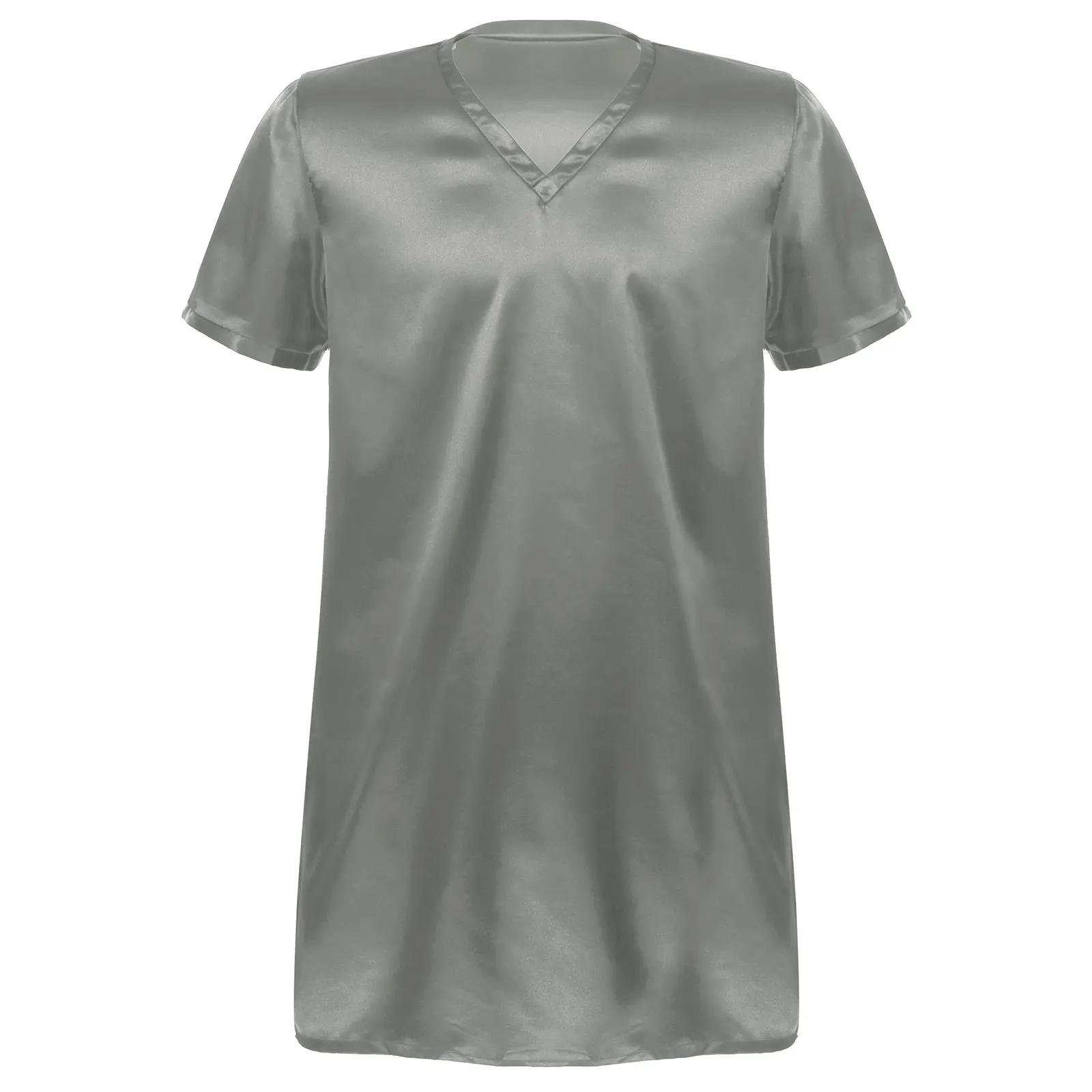 Mens Womens Satin Nightgown satin nightgown V Neck Short Sleeve Sleepwear Nightclothes Homewear Sides Split Nightwear