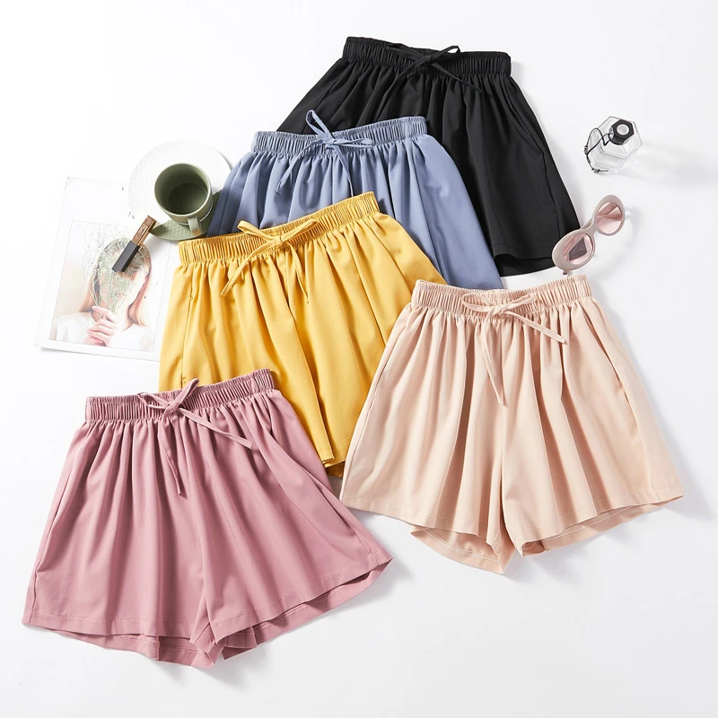 

Chiffon Shorts Women Solid Color Wide Leg Shorts 2020 Summer Elastic Waist Girl Casual All-match Short Feminino