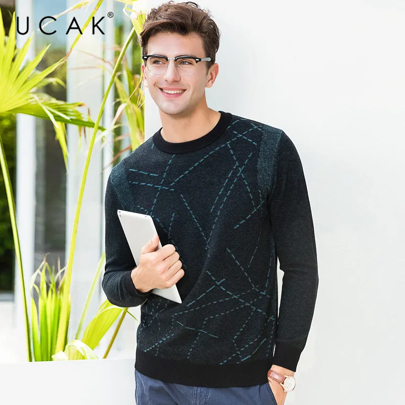 Promotion UCAK Brand 100% Merino Wool Sweater Men Streetwear Fashion Striped Pull Homme Autumn Winter Pullover Men Cashmere Sweaters U3079