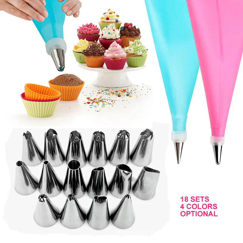 

YIBO 18Pcs/Set Silicone Pastry Bag Tips Kitchen DIY 16 Icing Piping Nozzle Cream Reusable Pastry Bags Cake Decor Bakeware Tools