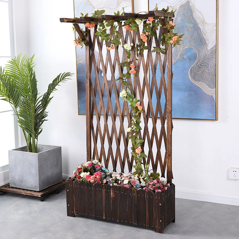 

Shavings Box Grid Flower Rack Balcony Climb Arbor Outdoor Yard Courtyard Enclosure Solid Wood Fence Partition Flower Groove