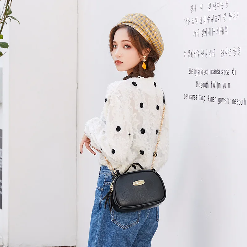 

2019 Korean-style New Style Simple Oil Skin WOMEN'S Bag Handbag Casual Chain Square Sling Bag Shoulder Square Sling Bag