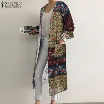 

ZANZEA Women Open Front Long Sleeve Cardigan Vintage Floral Printed Long Shirts Autumn Bohemian Blouse Robe Cotton Linen Blusas
