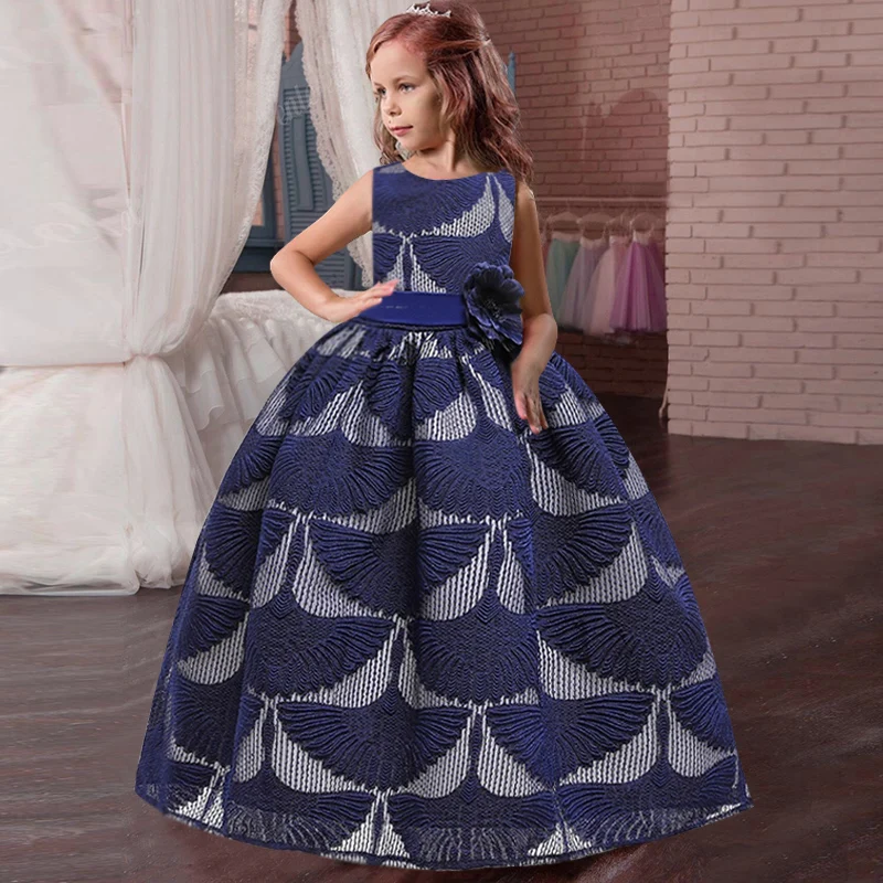 navy blue Маленькие платья для девочек, держащих букет невесты на свадьбе; платье для торжеств; платье для девочек, расшитое бисером, на день рождения; платье для первого причастия; бальное платье с длинными рукавами и лепестками - Цвет: navy blue