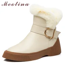 Meotina/зимние шерстяные ботинки; женские ботильоны из натуральной кожи на плоской подошве с пряжкой; помпон из натурального меха; обувь на молнии; женские размеры 34-39