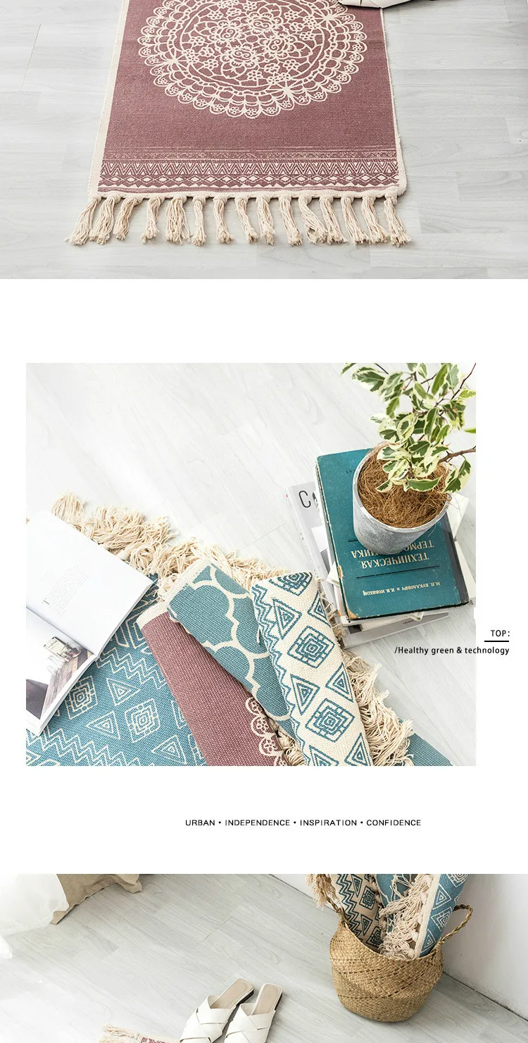 Helper Description Diagram：A thin tapestry carpet with cotton printing and vintage plain color for generations of cross-border Nationalities