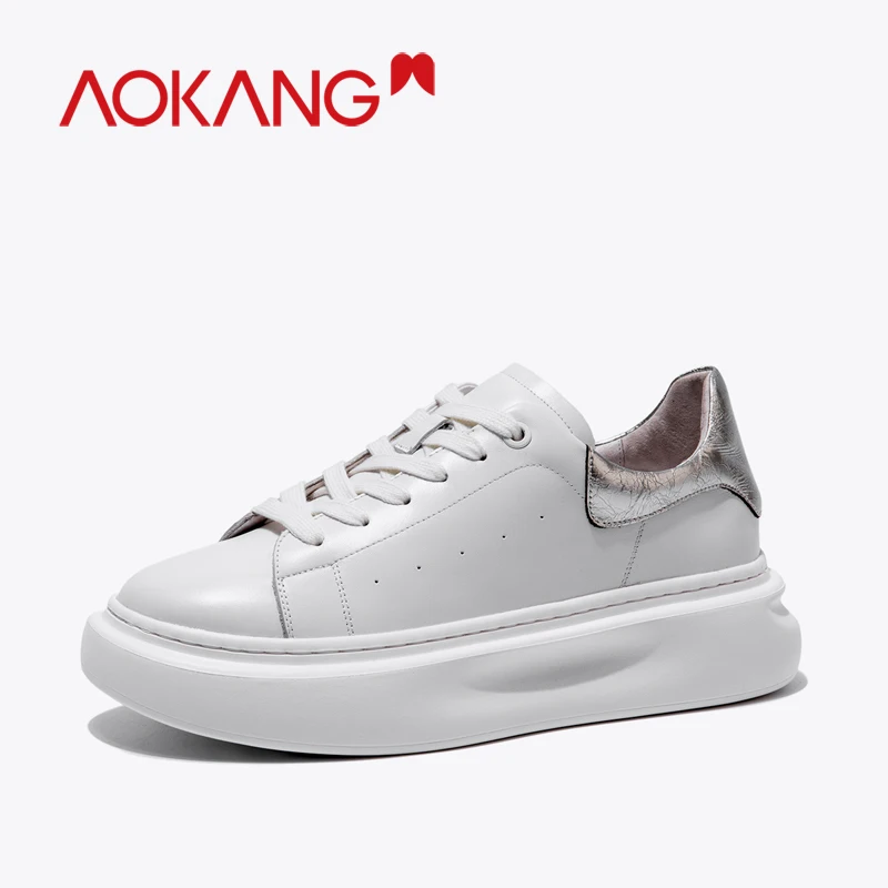 

AOKANG Women sneakers Comfy Trainers Chunky Genuine Leather Platform wedge Women's Sneakers Autumn Women Casual Shoes Female