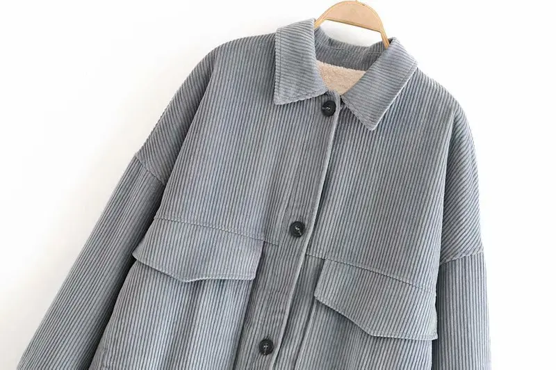 

F8681-Western Style WOMEN'S Dress 2019 Autumn And Winter New Style Mid-length Fold-down Collar plus Velvet Corduroy Coat Women's