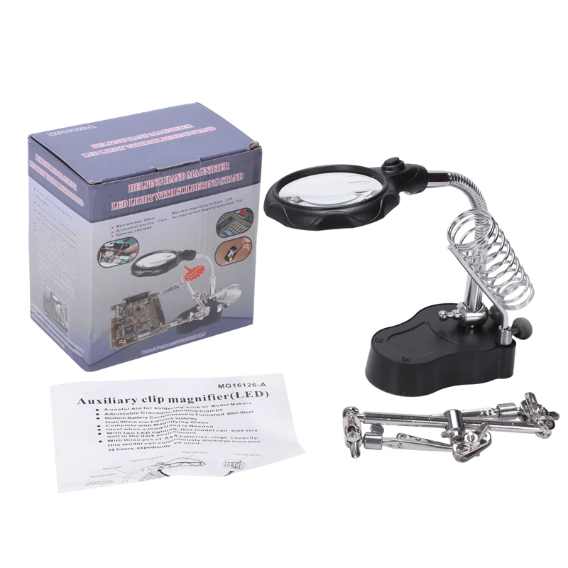 LED Loupe 3.5X Magnifier Pince Etau Bras Troisieme Main Support Soudure Soudage