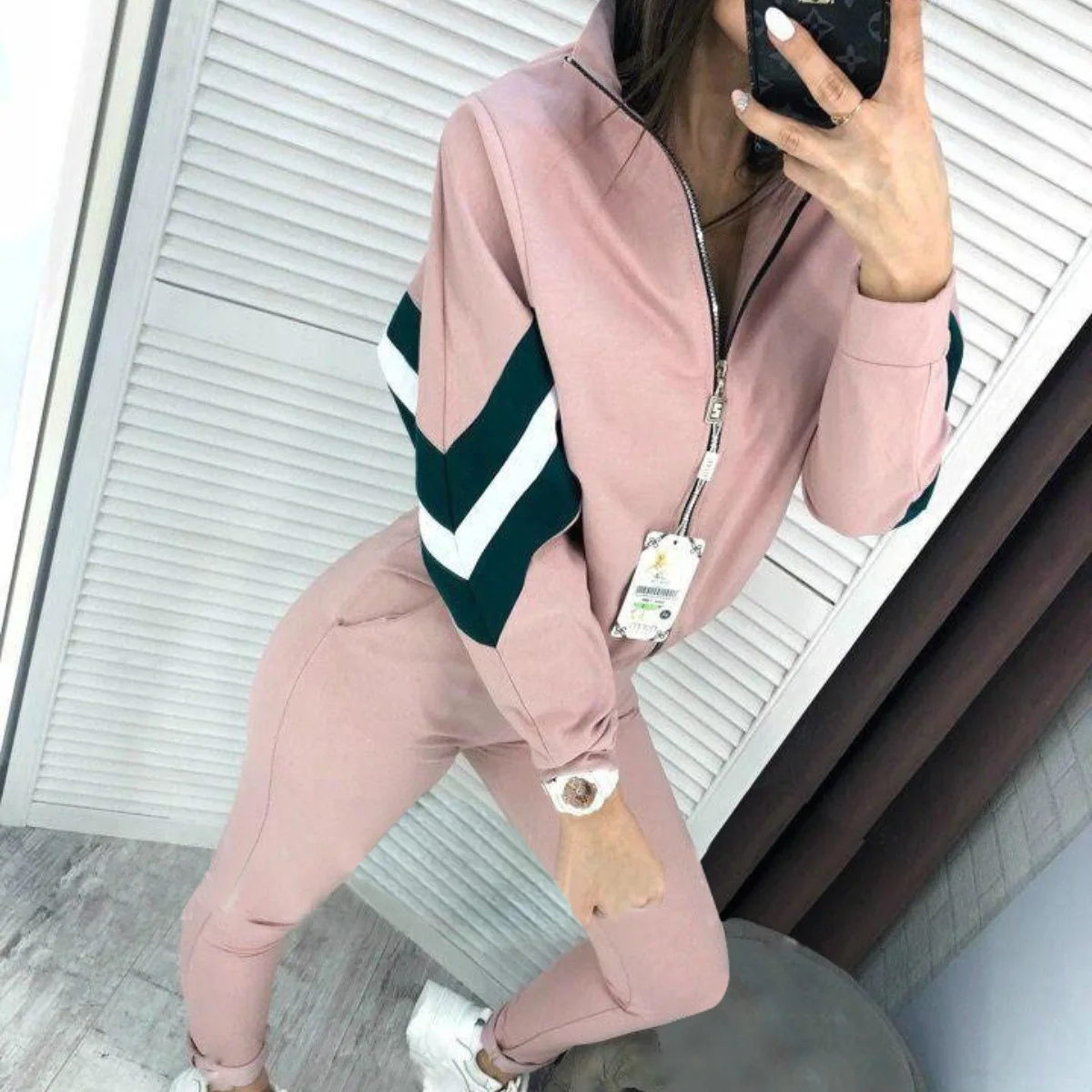 

Spring Autumn Women 2 Pieces Sets Stripe Spliced Sweatshirt Ankle Length Harm Pants Oversize Tracksuits Hoodies Outfiits Winter