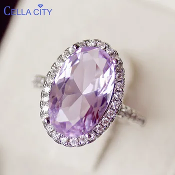 

Cellacity Large Gemstones Ring for Women Silver 925 Jewelry Oval shaped Purple Zircon Female Anniversary Party Rings Size6-10