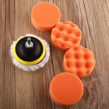 

7PCS Auto Car Detail Polishing 4Inch Sponge Polishing Waxing Buffing Pads Roundness Orange Compound-Auto Car Drill Adapter
